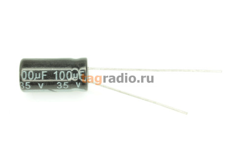 Конденсатор электролитический 100мкФ 35В 20% 105°C (6х12мм)