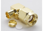 RP-SMA-JW-B3 Gold Штекер SMA угловой с инверсной жилой под пайку кабеля RG141/RG402/SFT50-3