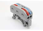 PCT-222DC Клемма зажимная проходная 2-х полюсная на DIN-рейку 250В 24А 0,08-2,5/4 кв.мм (красный/синий)