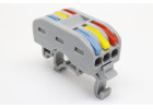 PCT-223DC Клемма зажимная проходная 3-х полюсная на DIN-рейку 250В 24А 0,08-2,5/4 кв.мм (красный/синий/желтый)